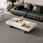 Modern 42 Faux Marble Square Coffee TableGlossy Sintered Stone Tabletop