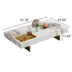 Modern 42 Faux Marble Square Coffee TableGlossy Sintered Stone Tabletop