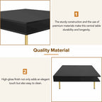 Exquisite High Gloss Coffee Table with 4 Golden Legs and 2 Small Drawers, 2-Tier Square Center Table for Living Room