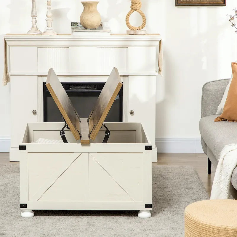 Farmhouse Coffee Table with Storage for Living Room
