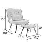 Lea 2pc Modern Lounge Chair and Ottoman Set, Gray Woven Upholstery, Chrome