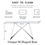 55 inch Rectangle White Glass Console Table with Mirrored M-Shaped Base
