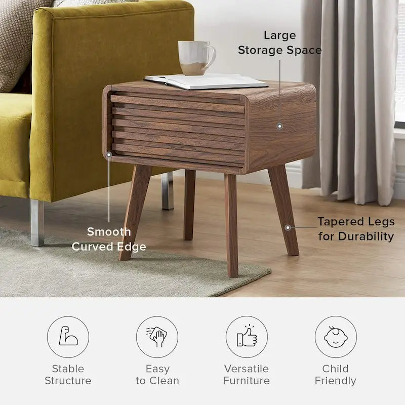 Mopio Ensley Night Stand, Side Table, End Table, Mid Century Modern Nightstand, Bedside Tables, Small Nightstand with Drawers