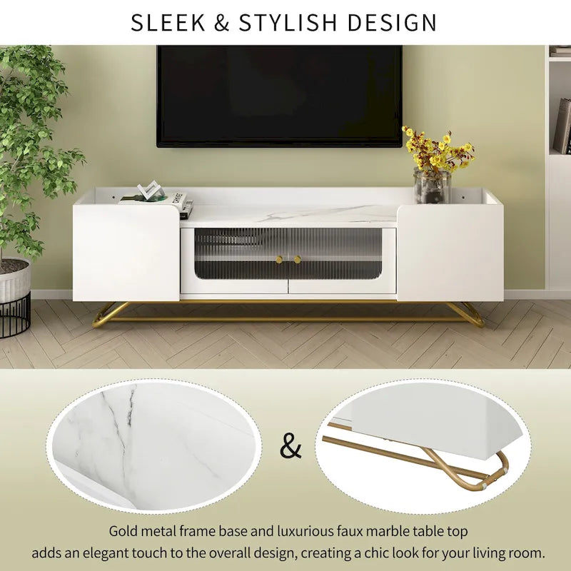 TV Console Table with Gold Frame Base