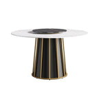53 White Sintered Stone Round Dining Table with Lazy Susan - N/A