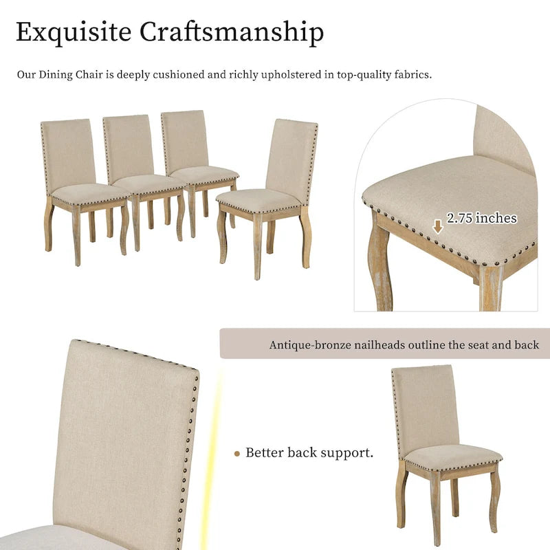 Dining Chairs Wood Upholstered Fabirc Dining Room Chairs with Nailhead,Set of 4