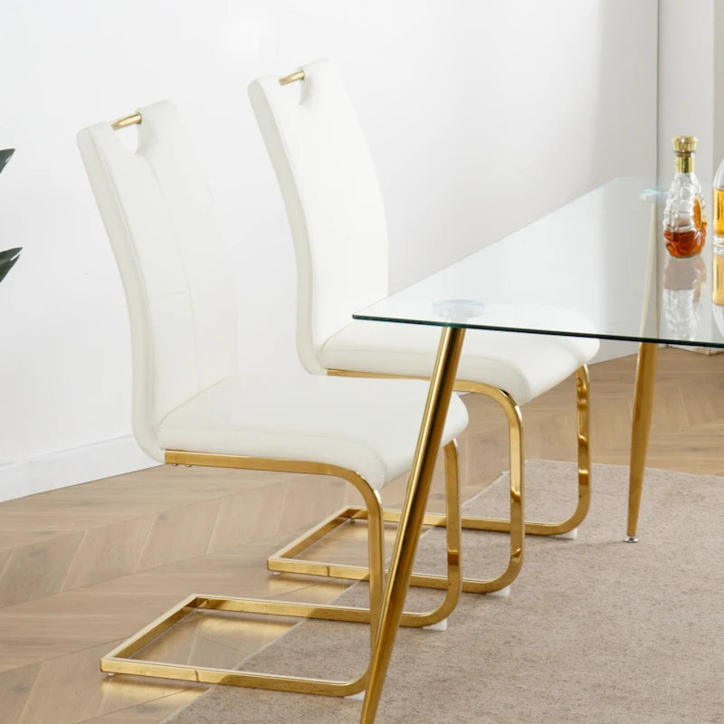 Dining Living Room Chairs Upholstered Chair with gold Metal Legs Design Set of 2