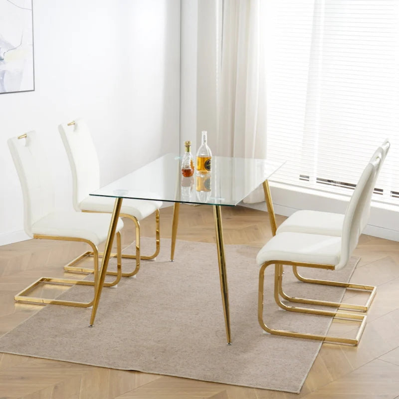 Dining Living Room Chairs Upholstered Chair with gold Metal Legs Design Set of 2