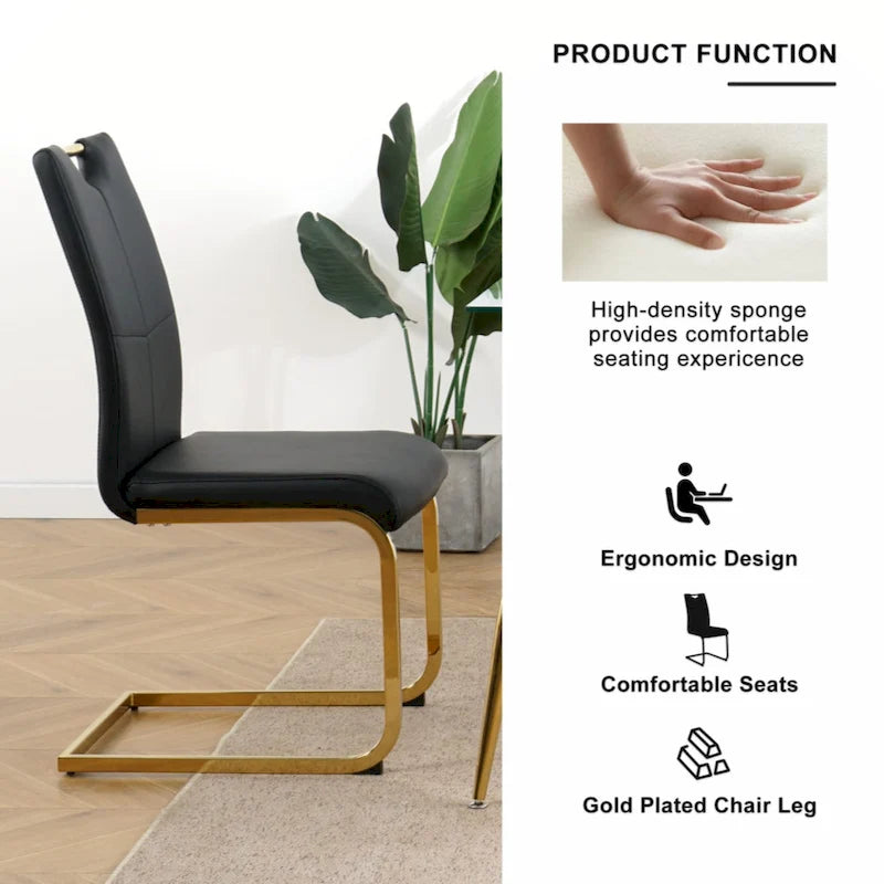 Dining Living Room Chairs Upholstered Chair with gold Metal Legs Design Set of 2
