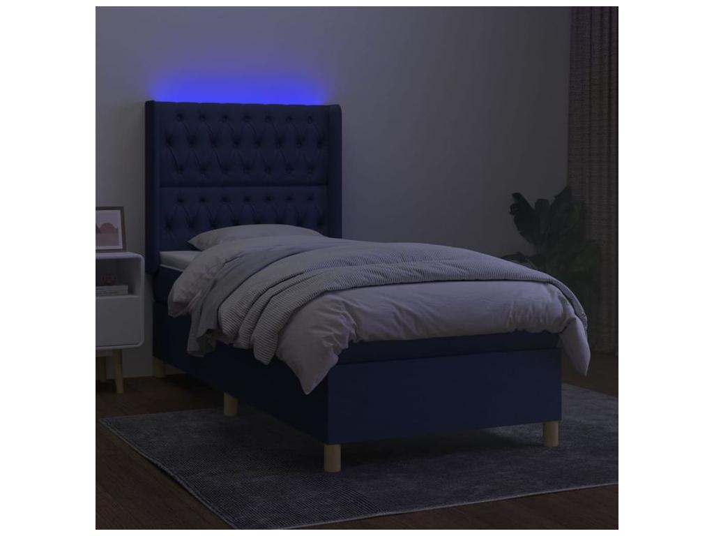 Maisonpuretop bed base with mattress and LED light, blue, 100x200 cm, fabric, 94980HMNV