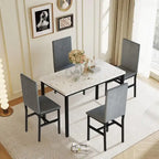 Modern 5 Piece Faux Marble Kitchen Dining Table Set for 4 with PU Leather Chairs, Dinette for Small Spaces, Breakfast Nook
