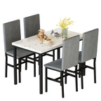 Modern 5 Piece Faux Marble Kitchen Dining Table Set for 4 with PU Leather Chairs, Dinette for Small Spaces, Breakfast Nook