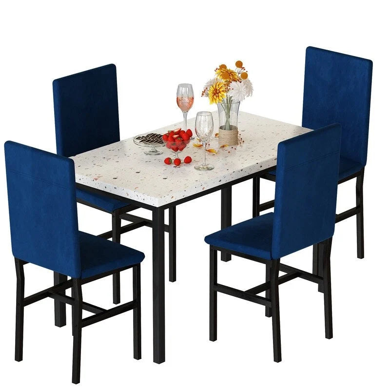 Modern 5 Piece Faux Marble Kitchen Dining Table Set for 4 with PU Leather Chairs, Dinette for Small Spaces, Breakfast Nook