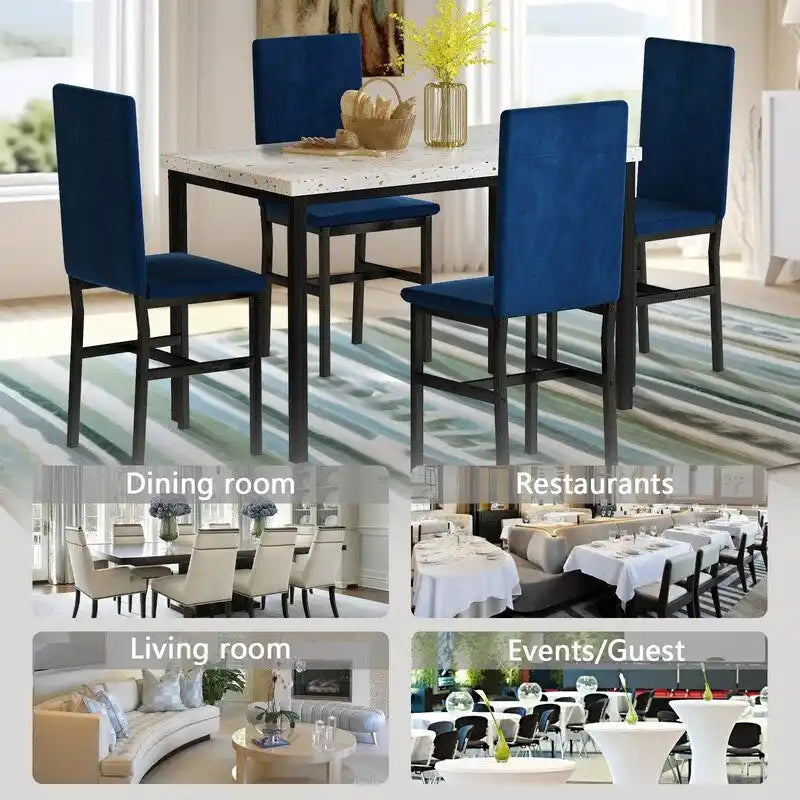 Modern 5 Piece Faux Marble Kitchen Dining Table Set for 4 with PU Leather Chairs, Dinette for Small Spaces, Breakfast Nook