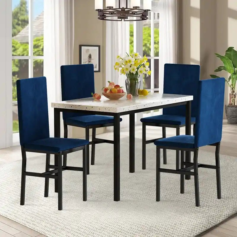 Modern 5 Piece Faux Marble Kitchen Dining Table Set for 4 with PU Leather Chairs, Dinette for Small Spaces, Breakfast Nook