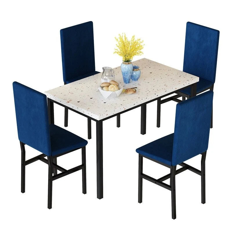 Modern 5 Piece Faux Marble Kitchen Dining Table Set for 4 with PU Leather Chairs, Dinette for Small Spaces, Breakfast Nook