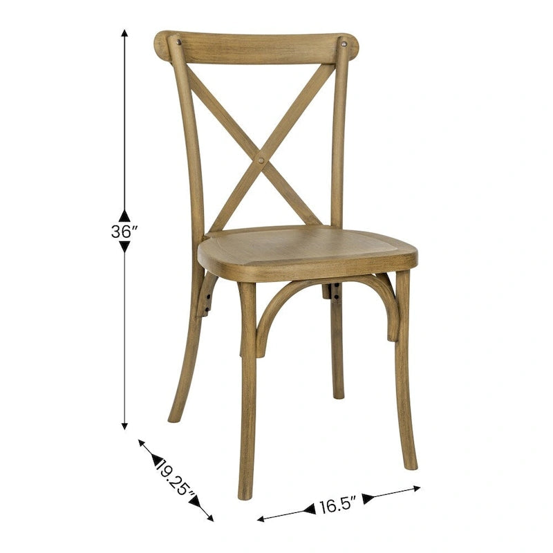 Indoor/Outdoor Commercial Grade Wood Look Resin Cross Back Chair - 19.25W x 19.75D x 35.25H