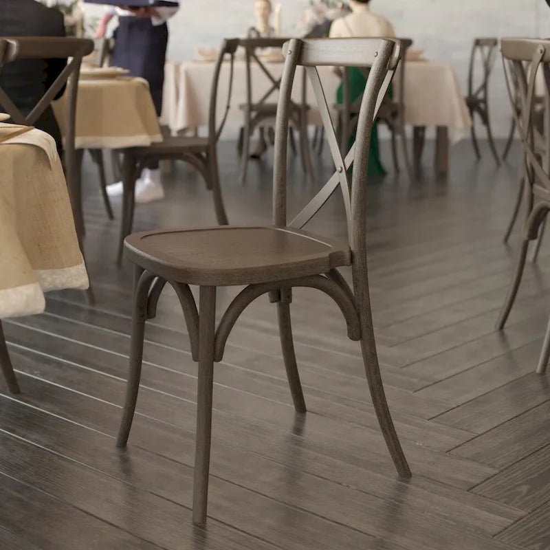 Indoor/Outdoor Commercial Grade Wood Look Resin Cross Back Chair - 19.25W x 19.75D x 35.25H