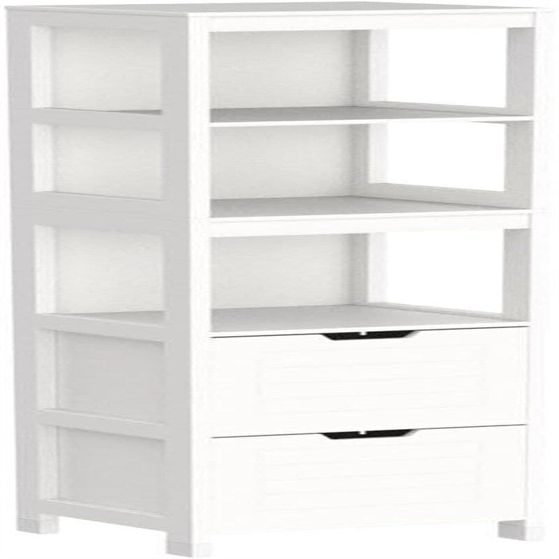 White Tall Bathroom Storage Cabinet with Shelves and Drawers