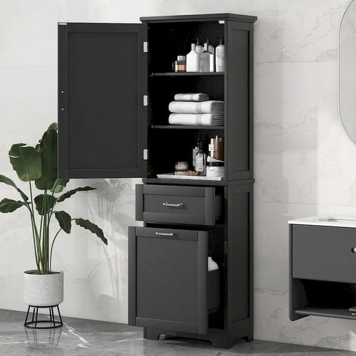 20 in. W x 13 in. D x 68.1 in. H Linen Cabinet with 2-Different Size Drawers and Adjustable Shelf