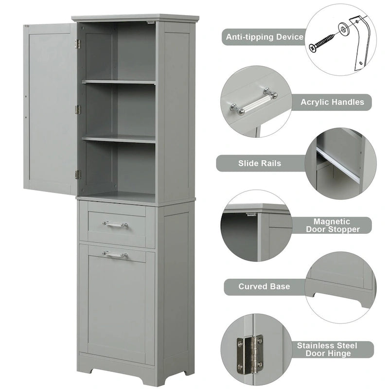20 in. W x 13 in. D x 68.1 in. H Linen Cabinet with 2-Different Size Drawers and Adjustable Shelf
