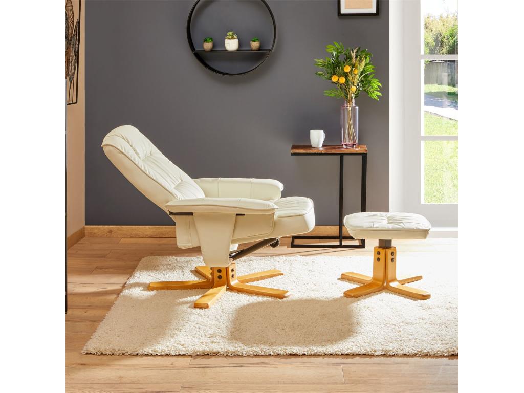 Artvivrestore relaxation armchair with footrest, swivel seat, reclining backrest in ivory white synthetic material 89309AEEB