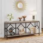 70.9 Inch Sofa Console Table with Open Storage Shelf, Industrial Narrow Extra Long Sofa Tables Entry Table Behind Couch Table