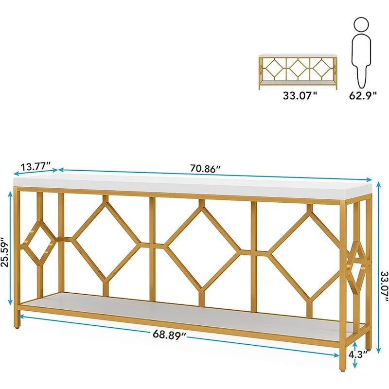 70.9 Inch Sofa Console Table with Open Storage Shelf, Industrial Narrow Extra Long Sofa Tables Entry Table Behind Couch Table