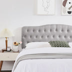 Upholstered King Headboard, Button Diamond Tufted Headboard with Adjustable Height ,Linen Fabric Padded Headboard