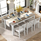7 PCS Wooden Dining Table Set for 6 with Extendable Table