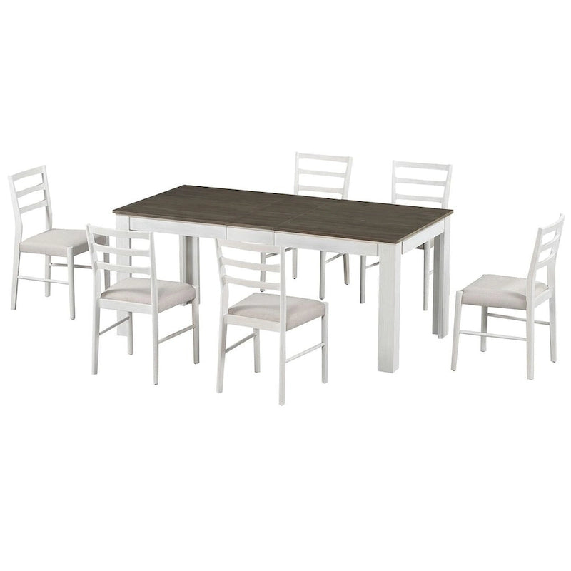 7 PCS Wooden Dining Table Set for 6 with Extendable Table