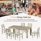 7 PCS Wooden Dining Table Set for 6 with Extendable Table