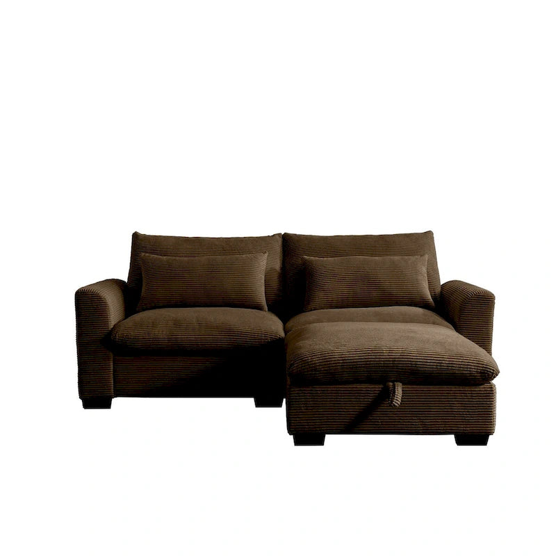 Sectional Sofa Comfy Corduroy Couch with Pillows and Round Armrests,Corduroy Sofa Sleeper Deep Couches with Storage Ottoman