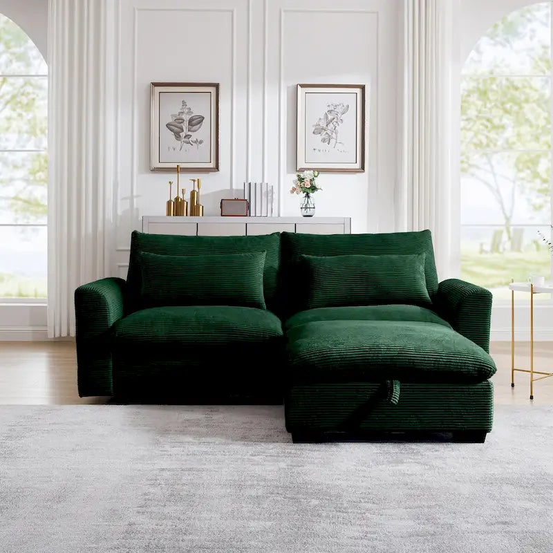 Sectional Sofa Comfy Corduroy Couch with Pillows and Round Armrests,Corduroy Sofa Sleeper Deep Couches with Storage Ottoman