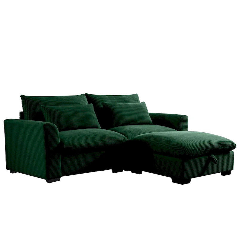 Sectional Sofa Comfy Corduroy Couch with Pillows and Round Armrests,Corduroy Sofa Sleeper Deep Couches with Storage Ottoman
