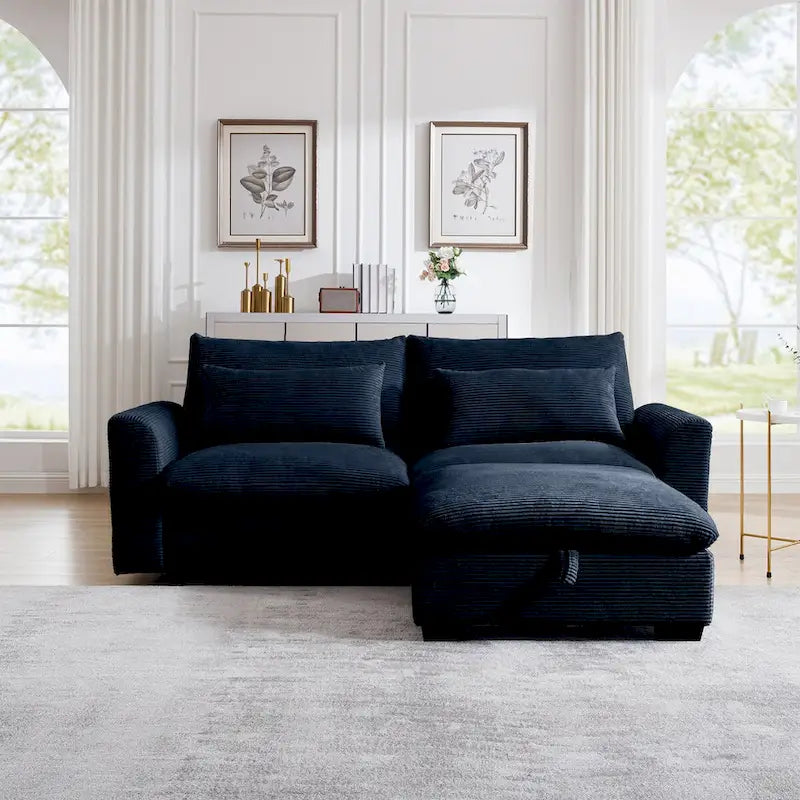 Sectional Sofa Comfy Corduroy Couch with Pillows and Round Armrests,Corduroy Sofa Sleeper Deep Couches with Storage Ottoman
