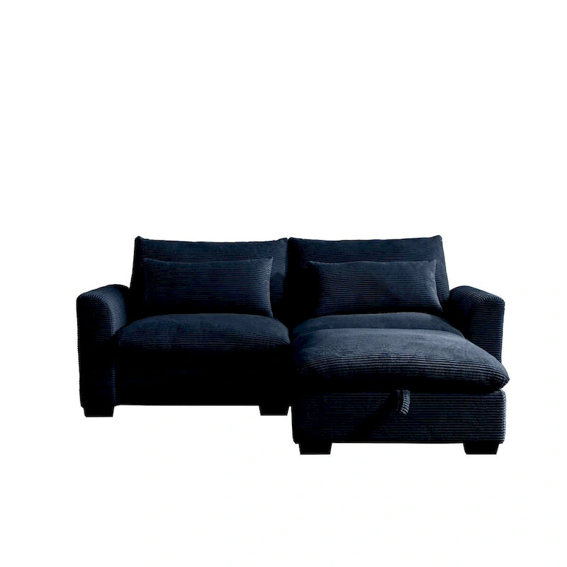 Sectional Sofa Comfy Corduroy Couch with Pillows and Round Armrests,Corduroy Sofa Sleeper Deep Couches with Storage Ottoman