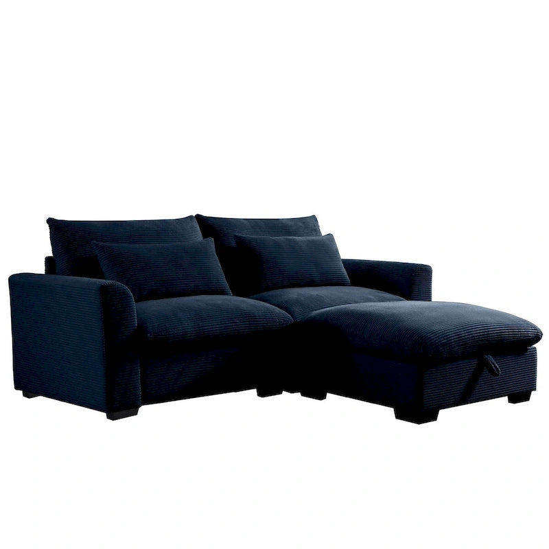 Sectional Sofa Comfy Corduroy Couch with Pillows and Round Armrests,Corduroy Sofa Sleeper Deep Couches with Storage Ottoman