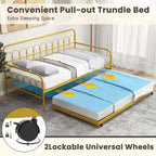 Twin Size Metal Daybed w/Trundle Sofa Bed Lockable Wheels