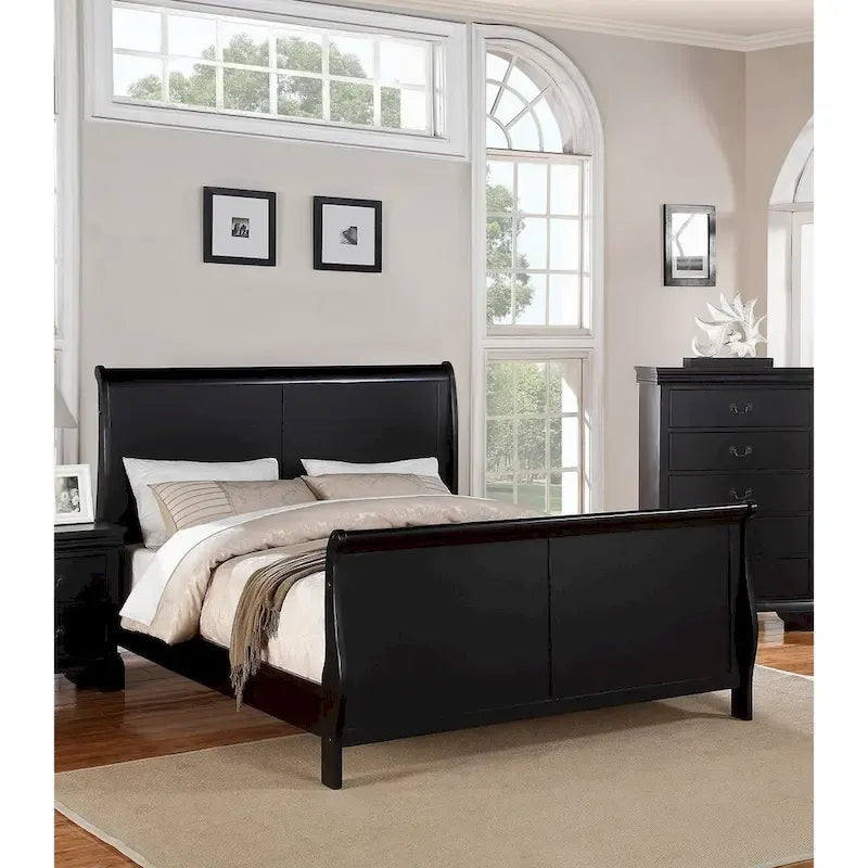 Modern Eastern King Bed with Sleigh Design Headboard and Footboard