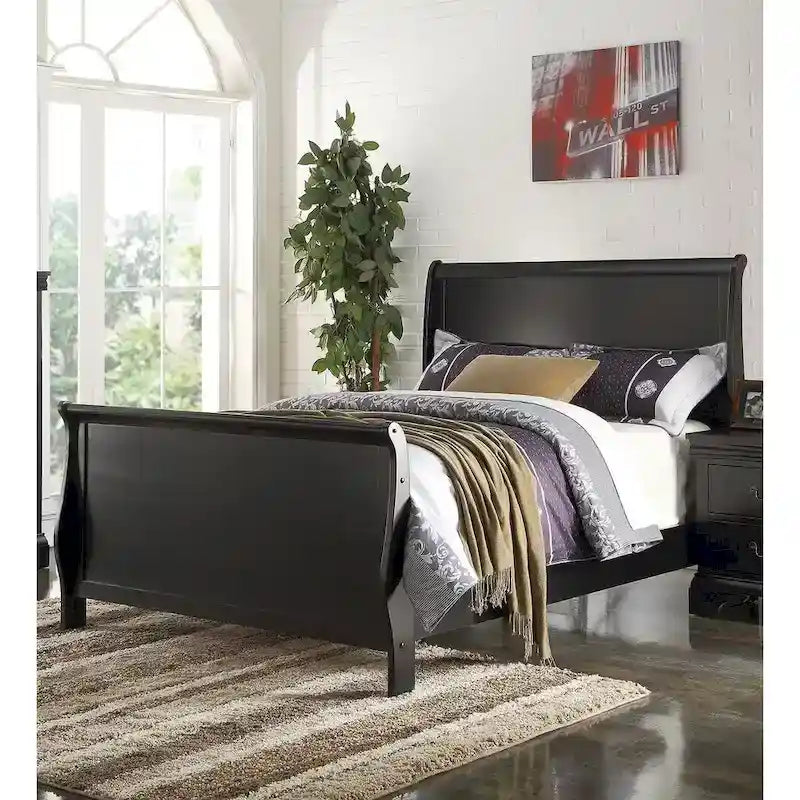 Modern Eastern King Bed with Sleigh Design Headboard and Footboard