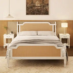 Traditional Style Rattan Platform Bed Frame No Box Spring Needed