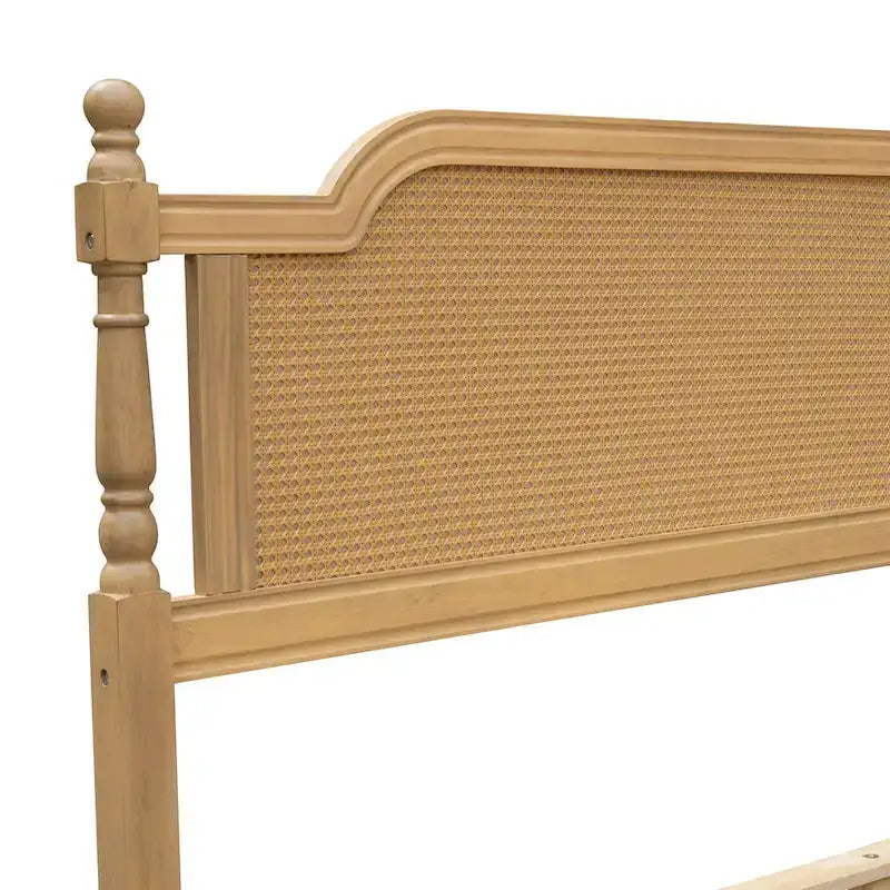 Traditional Style Rattan Platform Bed Frame No Box Spring Needed