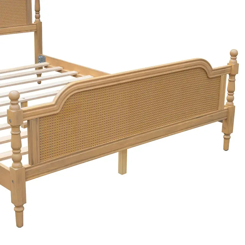 Traditional Style Rattan Platform Bed Frame No Box Spring Needed