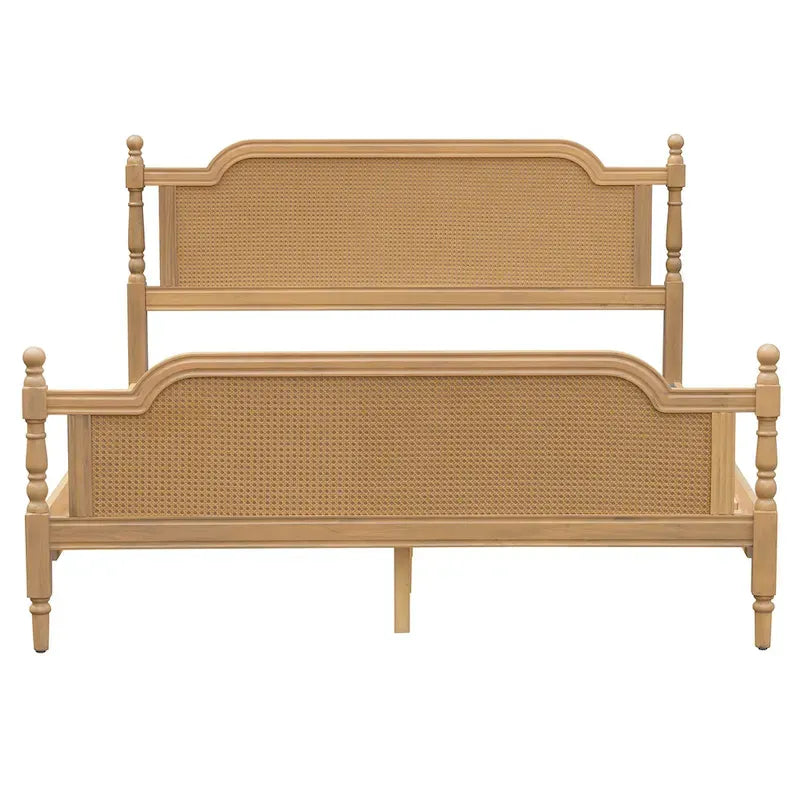 Traditional Style Rattan Platform Bed Frame No Box Spring Needed