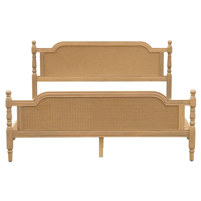 Traditional Style Rattan Platform Bed Frame No Box Spring Needed