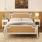Traditional Style Rattan Platform Bed Frame No Box Spring Needed