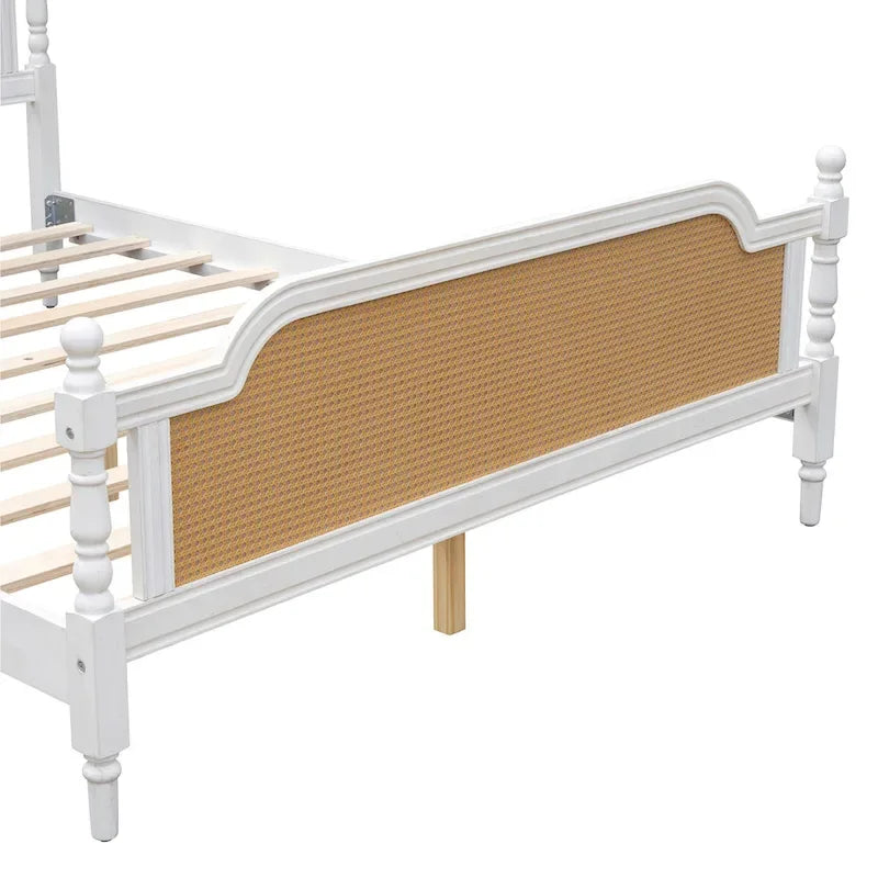 Traditional Style Rattan Platform Bed Frame No Box Spring Needed