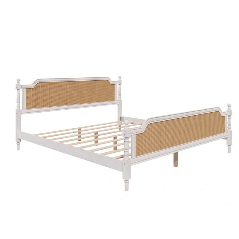 Traditional Style Rattan Platform Bed Frame No Box Spring Needed