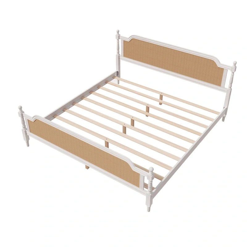Traditional Style Rattan Platform Bed Frame No Box Spring Needed